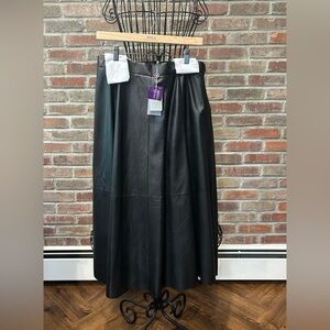 Ralph Lauren 100% Lamb Leather A-Line Black Lined Skirt, Made In Italy, Size 12
